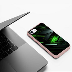 Чехол iPhone 7/8 матовый Металл и зеленый яркий неоновый свет, цвет: 3D-светло-розовый — фото 2