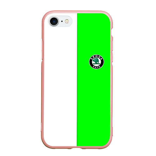 Чехол iPhone 7/8 матовый Skoda спорт / 3D-Светло-розовый – фото 1