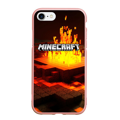 Чехол iPhone 7/8 матовый Огненный minecraft / 3D-Светло-розовый – фото 1