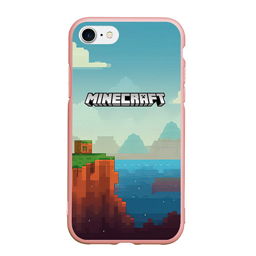 Чехол iPhone 7/8 матовый Minecraft logo квадратный мир / 3D-Светло-розовый – фото 1