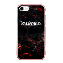 Чехол iPhone 7/8 матовый Palworld лого на темном красном фоне, цвет: 3D-светло-розовый