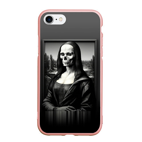 Чехол iPhone 7/8 матовый Мона Лиза Black skull / 3D-Светло-розовый – фото 1