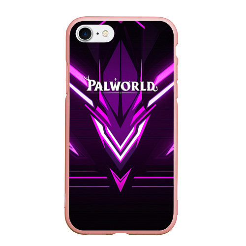 Чехол iPhone 7/8 матовый Palworld logo фиолетовая абстракция / 3D-Светло-розовый – фото 1