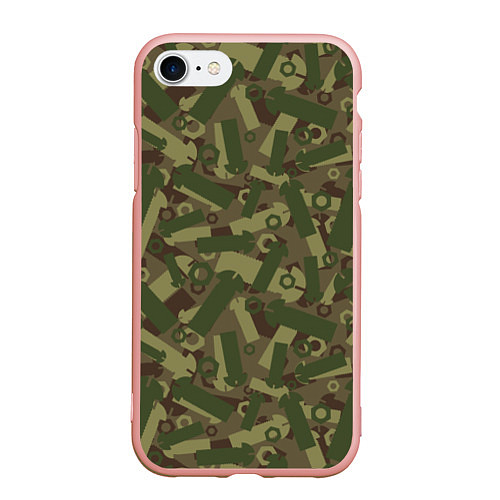 Чехол iPhone 7/8 матовый Камуфляж - болты и гайки / 3D-Светло-розовый – фото 1