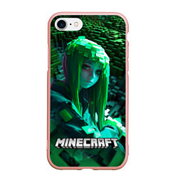 Чехол iPhone 7/8 матовый Minecraft девушка зеленый мир, цвет: 3D-светло-розовый