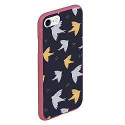 Чехол iPhone 7/8 матовый Узор с птицами, цвет: 3D-малиновый — фото 2