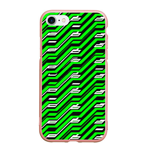 Чехол iPhone 7/8 матовый Чёрно-зелёный линейный узор киберпанк / 3D-Светло-розовый – фото 1