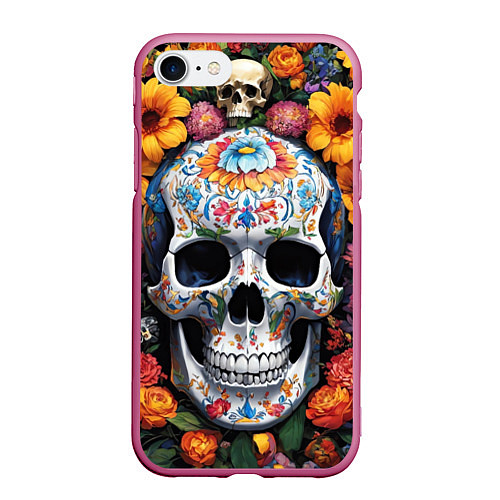 Чехол iPhone 7/8 матовый Bright colors and a skull / 3D-Малиновый – фото 1