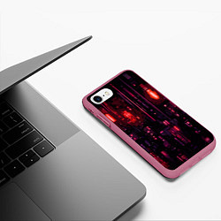 Чехол iPhone 7/8 матовый Киберпанк светящиеся красные элементы, цвет: 3D-малиновый — фото 2