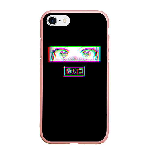 Чехол iPhone 7/8 матовый Глаза сердечки - аниме / 3D-Светло-розовый – фото 1