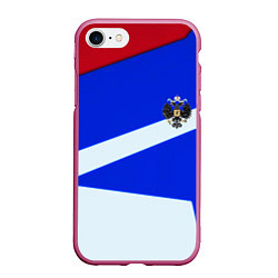 Чехол iPhone 7/8 матовый Россия спортивная геометрия герб, цвет: 3D-малиновый