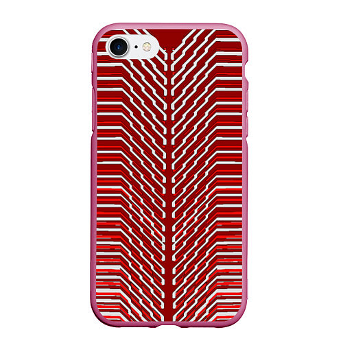 Чехол iPhone 7/8 матовый Белые линии на красном фоне / 3D-Малиновый – фото 1