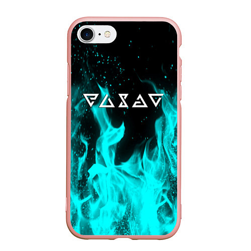 Чехол iPhone 7/8 матовый Ведьмак лого в огне / 3D-Светло-розовый – фото 1