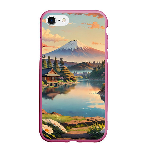 Чехол iPhone 7/8 матовый Спокойный рассвет над японским горизонтом / 3D-Малиновый – фото 1