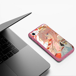 Чехол iPhone 7/8 матовый Genshin Impact Яэ Miko smile kitsune, цвет: 3D-малиновый — фото 2