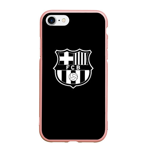 Чехол iPhone 7/8 матовый Barcelona fc club белое лого / 3D-Светло-розовый – фото 1