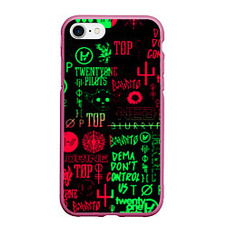 Чехол iPhone 7/8 матовый Twenty one pilots pattern rock steel, цвет: 3D-малиновый