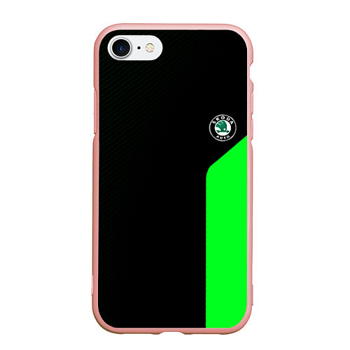 Чехол iPhone 7/8 матовый Skoda pattern sport green / 3D-Светло-розовый – фото 1