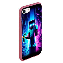 Чехол iPhone 7/8 матовый Minecraft - neon character ai art, цвет: 3D-малиновый — фото 2