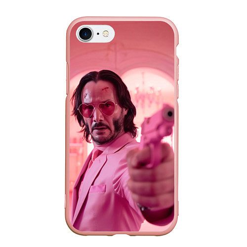Чехол iPhone 7/8 матовый Джон Уик в розовых очках сердечках / 3D-Светло-розовый – фото 1
