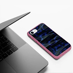 Чехол iPhone 7/8 матовый Темно синие карбоновые волны, цвет: 3D-малиновый — фото 2