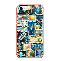 Чехол iPhone 7/8 матовый Космические обитатели - пэчворк, цвет: 3D-светло-розовый