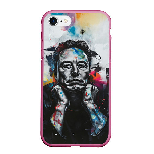 Чехол iPhone 7/8 матовый Илон Маск граффити портрет на серой стене / 3D-Малиновый – фото 1