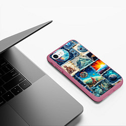 Чехол iPhone 7/8 матовый Разнообразие миров - пэчворк, цвет: 3D-малиновый — фото 2