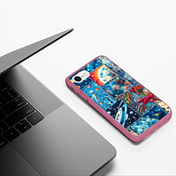 Чехол iPhone 7/8 матовый Космические обитатели на дениме, цвет: 3D-малиновый — фото 2