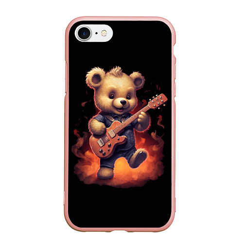 Чехол iPhone 7/8 матовый Плюшевый медведь играет на гитаре / 3D-Светло-розовый – фото 1