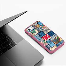 Чехол iPhone 7/8 матовый Японское художество пэчворк, цвет: 3D-малиновый — фото 2