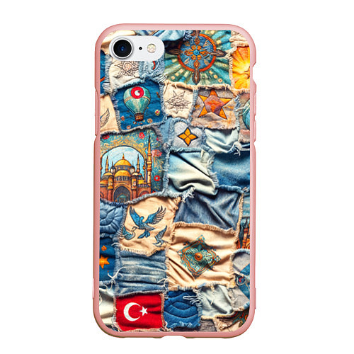 Чехол iPhone 7/8 матовый Джинсы в Турции - пэчворк / 3D-Светло-розовый – фото 1