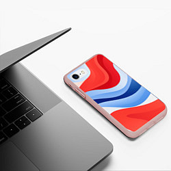 Чехол iPhone 7/8 матовый Волнистые полосы красные белые синие, цвет: 3D-светло-розовый — фото 2