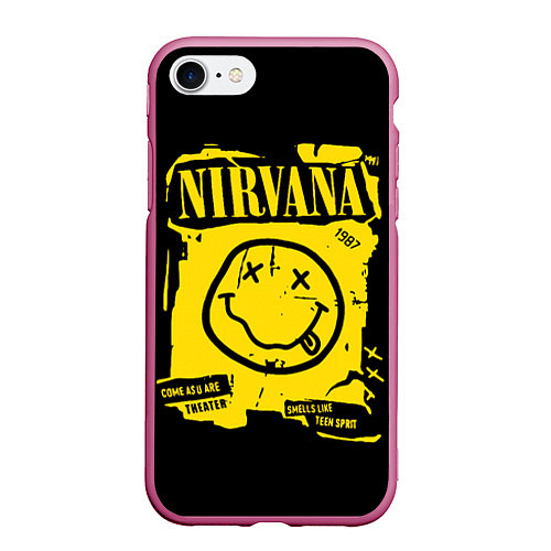 Чехол iPhone 7/8 матовый Nirvana - смайлик / 3D-Малиновый – фото 1