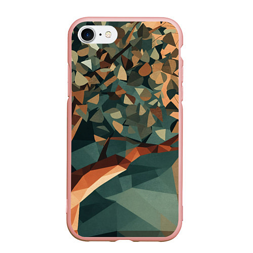 Чехол iPhone 7/8 матовый Полигональное дерево с зелеными листьями / 3D-Светло-розовый – фото 1