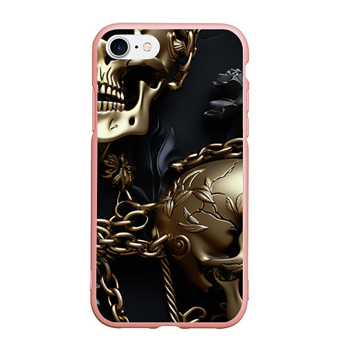 Чехол iPhone 7/8 матовый Прикованные цепями черепа / 3D-Светло-розовый – фото 1