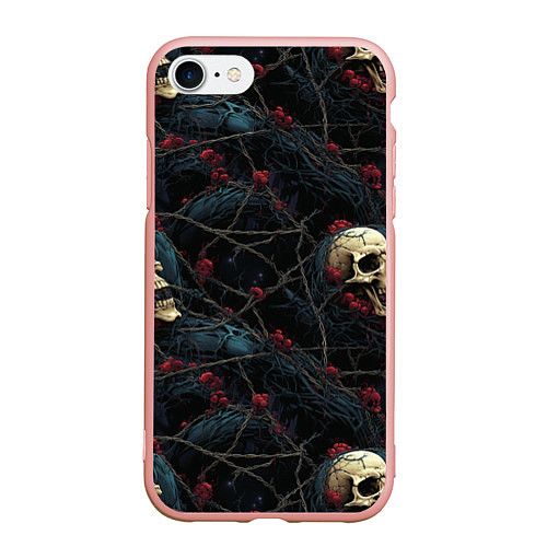 Чехол iPhone 7/8 матовый Черепа в кустах с шипами / 3D-Светло-розовый – фото 1