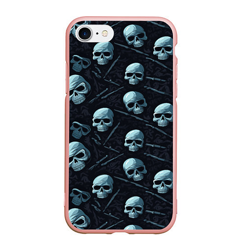 Чехол iPhone 7/8 матовый Черепа с ножами / 3D-Светло-розовый – фото 1