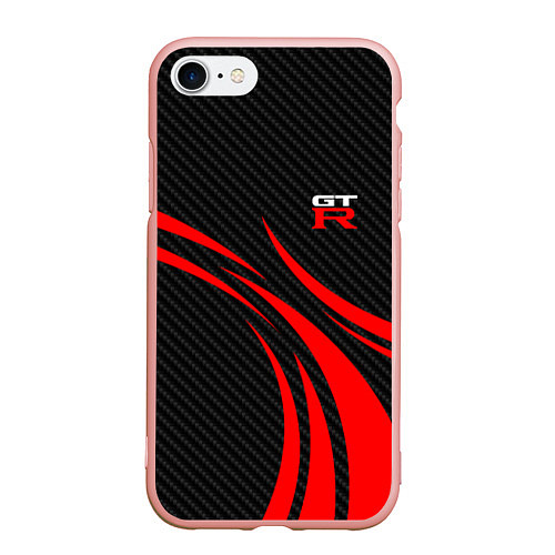 Чехол iPhone 7/8 матовый GTR Nissan - Carbon and red / 3D-Светло-розовый – фото 1