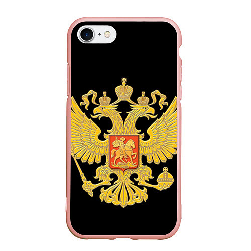 Чехол iPhone 7/8 матовый Герб России: золото / 3D-Светло-розовый – фото 1