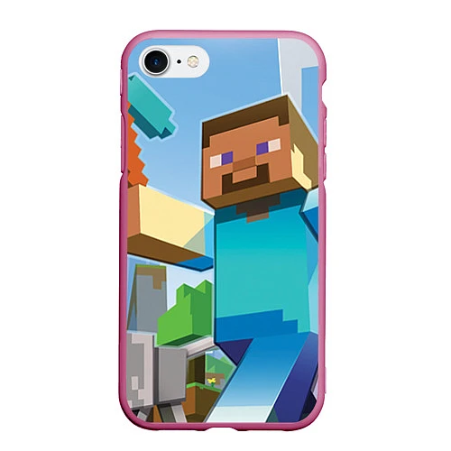 Чехол iPhone 7/8 матовый Minecraft World / 3D-Малиновый – фото 1