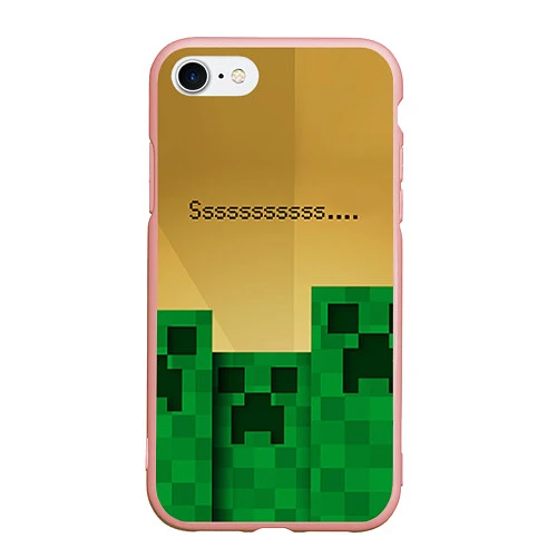 Чехол iPhone 7/8 матовый Minecraft Sssss / 3D-Светло-розовый – фото 1