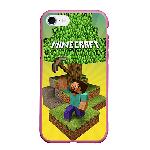 Чехол iPhone 7/8 матовый Minecraft Tree / 3D-Малиновый – фото 1