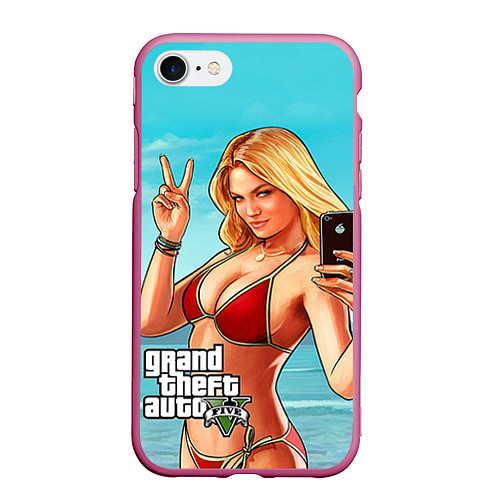 Чехол iPhone 7/8 матовый GTA 5: Selfie Girl / 3D-Малиновый – фото 1