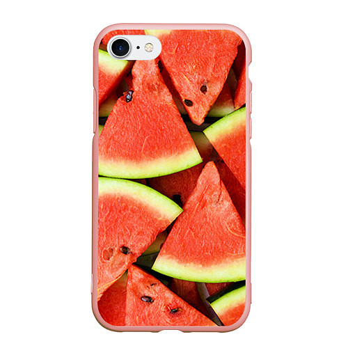Чехол iPhone 7/8 матовый Дольки арбуза / 3D-Светло-розовый – фото 1