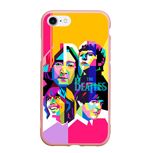 Чехол iPhone 7/8 матовый The Beatles: Poly-art / 3D-Светло-розовый – фото 1