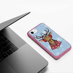 Чехол iPhone 7/8 матовый Зимний олень, цвет: 3D-малиновый — фото 2