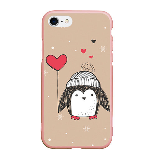 Чехол iPhone 7/8 матовый Пингвин с шариком / 3D-Светло-розовый – фото 1