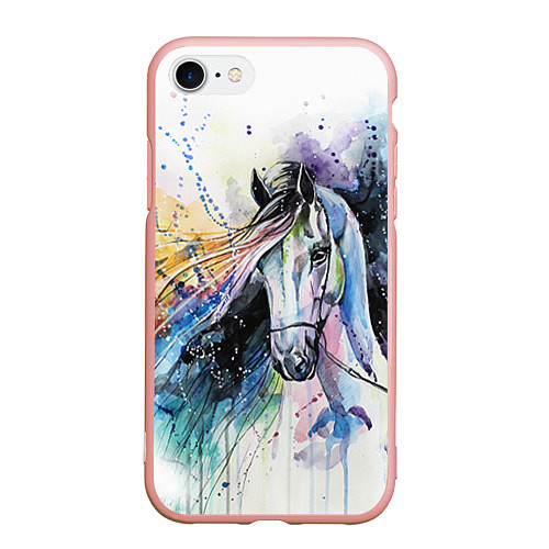 Чехол iPhone 7/8 матовый Акварельная лошадь / 3D-Светло-розовый – фото 1