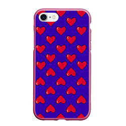 Чехол iPhone 7/8 матовый Hearts Pattern, цвет: 3D-малиновый